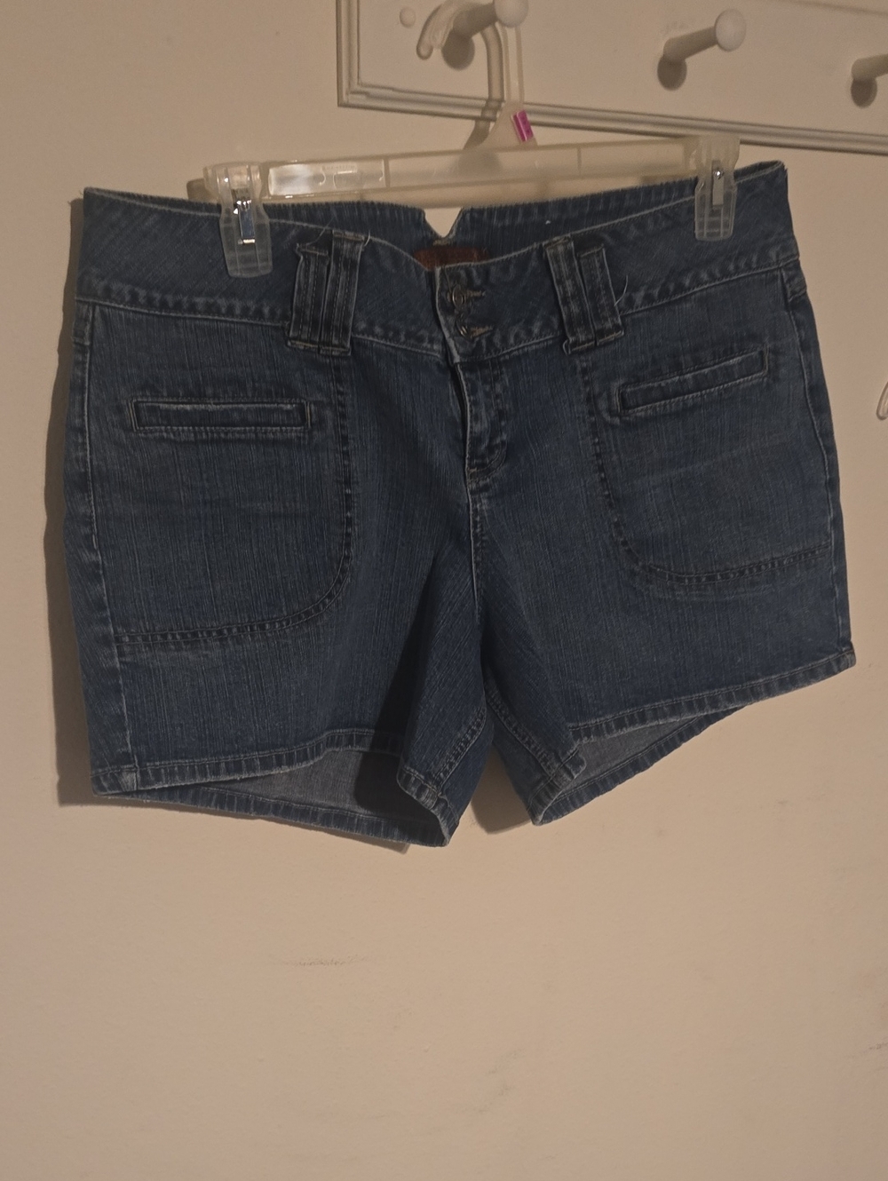 Women's Dark Blue Denim Jean Shorts with Front Patch Pockets